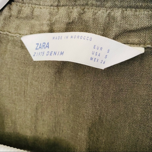 Zara olive linen mini button asymmetrical dress - Picture 8 of 8